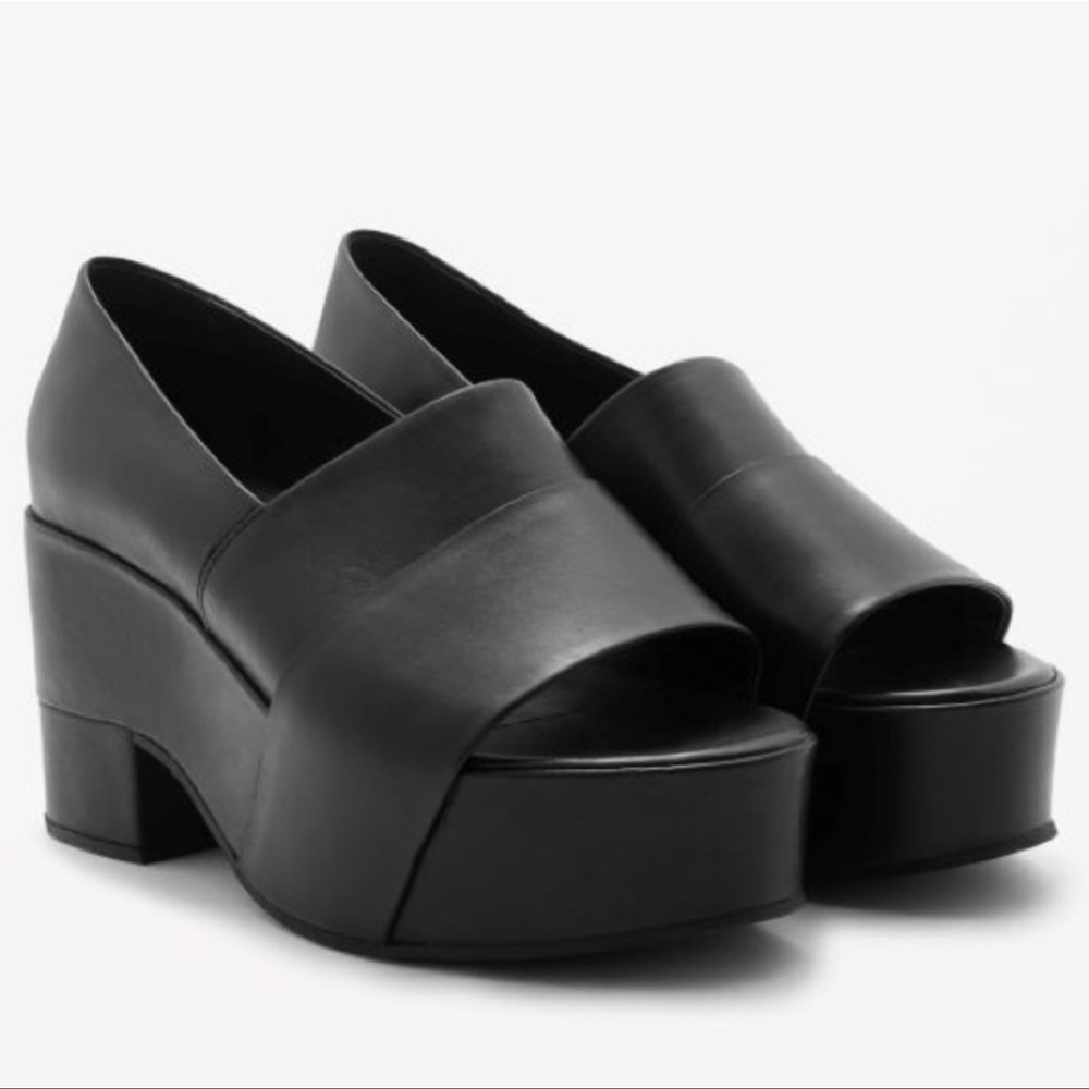 COS Black leather platform open toe chunky heel shoes